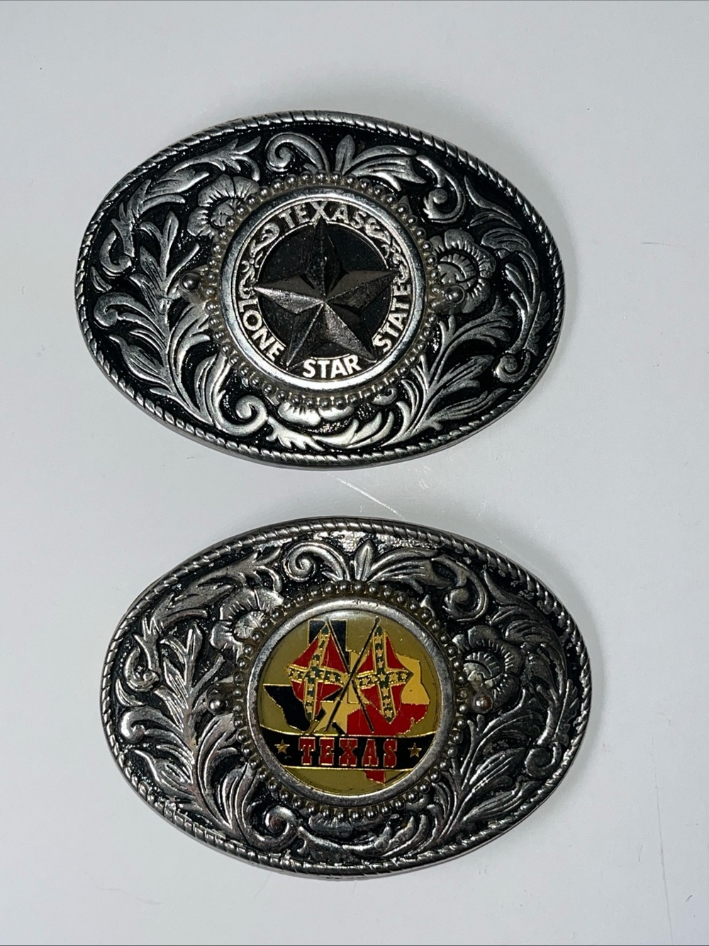 Silver Texas Lone Star Decorative Belt Buckles - Two-Piece Set